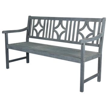 Sloane 59.1" 3-Seat Ogee Diamond-Back Acacia Outdoor Garden Patio Bench, Gray