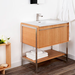 Deco Collection - Floor-mounted vanity 30'' in Oak Natural and Brushed Metal - Bathroom Vanities And Sink Consoles