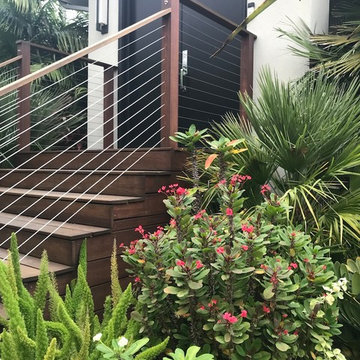 New contemporary entry with Indonesian hardwood steps.