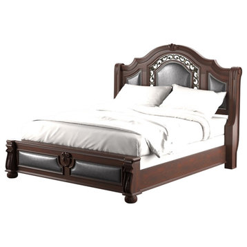 Furniture of America Eleo Solid Wood Panel King Bed in Brown Cherry