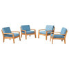 Noble House Grenada Outdoor Acacia Wood Club Chair in Teak and Blue (Set of 4)