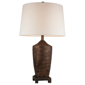 30" Tall Polyresin Table Lamp "Kayan", Bronze Rustic