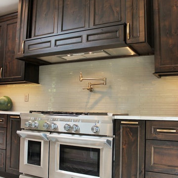 Rustic Alder Gray Stained Kitchen with White Hutch and Island