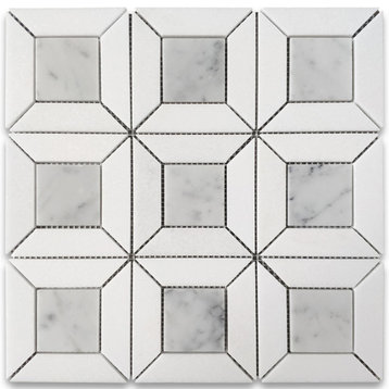 Carrara White Marble Square Doheny Mosaic Tile Thassos White Polished, 1 sheet