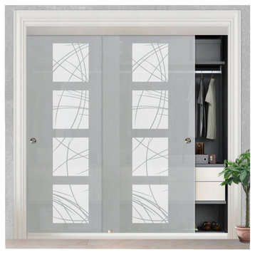 Frameless 2 Leaf Sliding Closet Bypass Glass Door, Frame Design., 48"x80" Inches