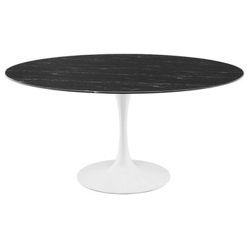 Modway Lippa 60" Artificial Marble Dining Table, White/Black -EEI-5184-WHI-BLK