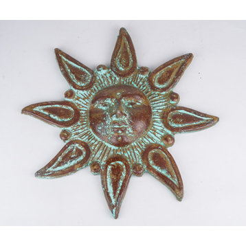 Star Clay Sun-Hand Painted-Garden-Handmade-15 inches, Turquoise
