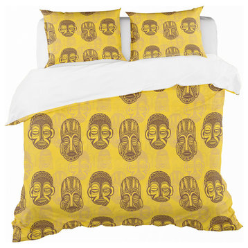 Pattern of Tribal Masks Tropical Duvet Cover Set, Twin