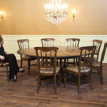 Large Round Rustic Style Solid Walnut Expandable Round Dining Tables