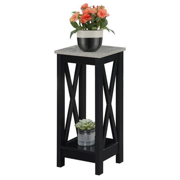Convenience Concepts Oxford Plant Stand in Black Wood Finish with Gray Top