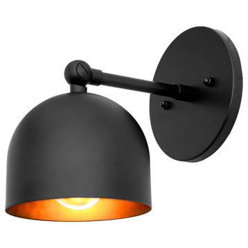 Small Black Dome Sconce, Adjustable Indoor Light Fixture, Black