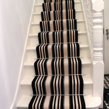 Black & White Striped Wool Carpet to Stairs