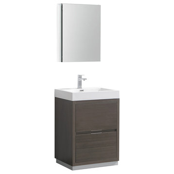 Valencia Free Standing Bathroom Vanity, Medicine Cabinet, Gray Oak, 24"