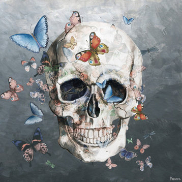 "Tinted Happy Butterfly Skull" Painting Print on Wrapped Canvas, 32"x32"