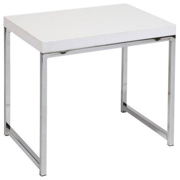 Wall Street End Table with Chrome Legs and White laminated wood top