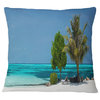 Beach with White Sand and Turquoise Water Modern Seascape Throw Pillow, 18"x18"