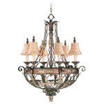 Livex Lighting - Pomplano Chandelier, Palatial Bronze With Gilded Accents - This chandelier from the Pomplano collection features Spanish-inspired iron scroll work. Designed with inner gold dusted art glass surrounded by ornate scrolls and iron work.