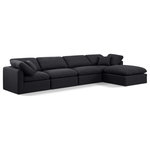 Meridian Furniture - Indulge Upholstered Modular L-Shaped Sectional, Black, 5-Piece: 2 Armless Chair, 2 Corner Chair, 1 Ottoman, Down Stuffed Linen Textured Fabric - Experience ultimate comfort and style with our black linen textured fabric Indulge Sectional. The luxurious linen texture of the fabric will elevate the aesthetic of any room. This sofa provides ample space for you to relax while its modular build offers the option of unlimited configurations. Whether you're looking to add a stylish element to your living room or a comfortable seating option to your bedroom, this sofa is the perfect choice.