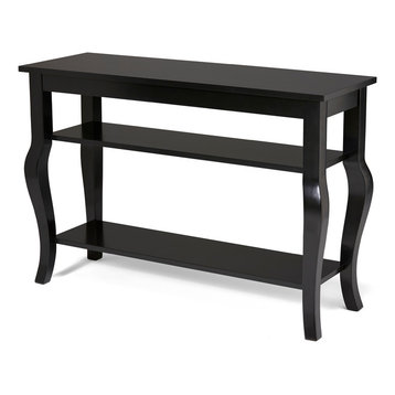 Lillian Wood Console Table With Curved Legs and 2 Shelves, Black