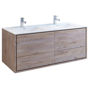 Fresca Catania 60" Wall Hung Integrated Double Sinks Bathroom Cabinet in Natural