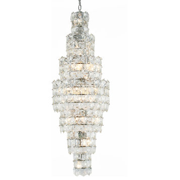 D24" Seven Tier Chrome Frame Chandelier With Clear Hanging Crystals