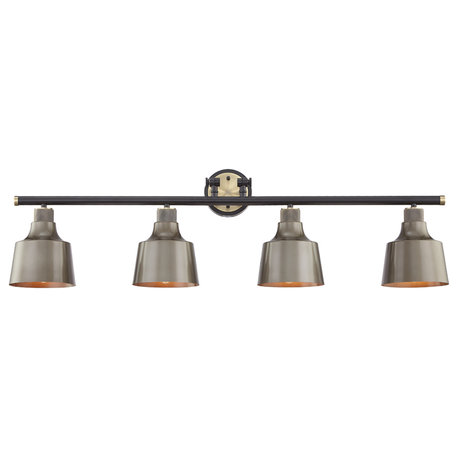 Light Vanity Light in Black W/Antique Brass with Grey Green Metal Shade, Black W