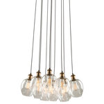 Artcraft - Artcraft Clearwater AC10731VB Chandelier - The "Clearwater" collection has clear dimple type glassware which is suspended on black cables with vintage brass plated socket covers. Many sizes available. Comes in vintage brass as shown or in polished nickel. This series is designed and manufactured in North America with pride.  Additional Product Information: Collection: Clearwater Item Finish: Vintage Brass Style: Restoration Length (inches): 22 Width (inches): 22 Height (inches): 10 Overall Height (inches): 106 Number of Bulbs: 10 Bulb Type: Medium Base Dimmable?: Yes Max Wattage (Watts): 60 Suitable For Locations?: Interior/Dry Sloped Ceiling Adaptable?: Yes Material: Metal & Glass Country: Canada