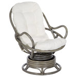 OSP Home Furnishings - Tahiti Rattan Swivel Rocker Chair, White Fabric With Gray Frame - Kick back and relax with our Tahiti Rattan Swivel Rocker. This woven rattan rocker will turn up the wow factor in any room. A great seating option for watching movies, gaming or just kicking back and taking it easy. Plush poly-fill cushion with channel pocket stitching, in 100% Polyester, creates billowing comfort. Simply tie cushion onto solid rattan and woven frame. Smooth ball bearing swivel action and relaxing rocking motion will ease away the day's stresses while adding natural Boho style to your home. Simply untie the ample removable cushion and shake out to fluff up for years of sublime, cozy comfort.