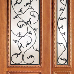 Mahogany Prehung Door One Sidelite, Leaf Scrollwork Ironwork Glass - Front Doors