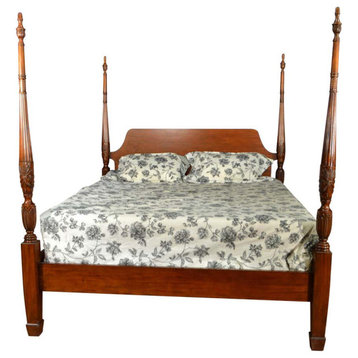 Mahogany King Size Rice Carved Poster Bed by Leighton Hall