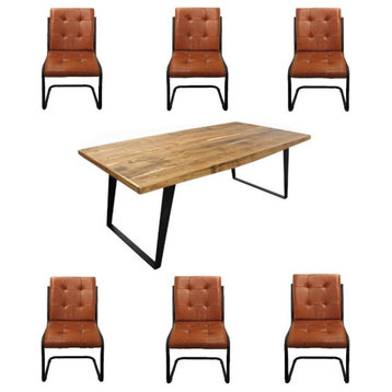 Home Square 7-Piece Set with 63" Dining Table & 6 Leather Side Chairs