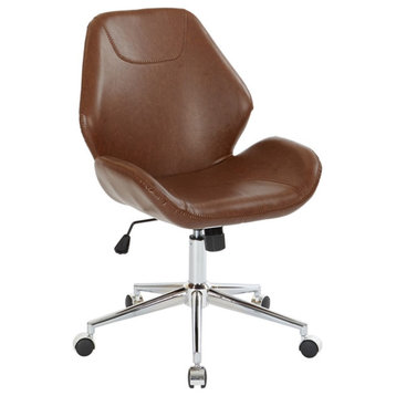 Chatsworth Office Chair in Saddle Brown Faux Leather with Chrome Base