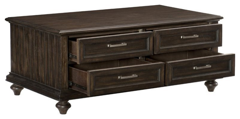 Pemberly Row Wood 4 Drawer Coffee Table in Espresso - Traditional ...