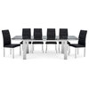 Enzo 94" Expandable Dining Table Smoked Glass Top Polished Stainless Steel Legs