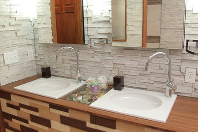 Stacked stone bathroom remodel