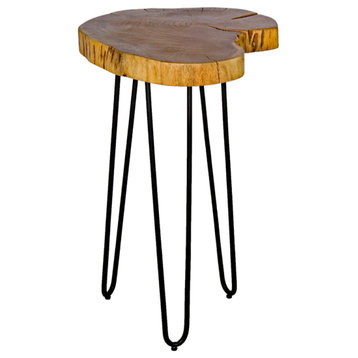 Hairpin Natural Live Edge Wood, Metal 20" Round End Table, Natural