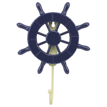 Dark Blue Decorative Ship Wheel With Hook 6'', Wooden Ships Wheel, Boat Wheel