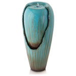 Alpine Corporation - 33" Tall Water Jar Fountain with LED Light, Turquoise - Unplug from the day and meditate to the sound of flowing water with the Alpine Corporation Jar Fountain with LED light. The sleek, stylish design of the turquoise cracked jar adds a Zen look, while the relaxing, gentle water falling helps to bring in a natural calming element. The four cool white LED lights highlight the flowing water while providing a soothing ambiance. This outdoor fountain looks great in your garden, patio, deck or porch. The fiberglass and cement construction is weather and rust-resistant and is durable for years of quality use. The weight of the fountain and sturdy base provides excellent stability. To use, simply plug into any electrical outlet with the 6 ft. cord, fill with water, and watch as the interior 12V pump creates a lovely water flow. With a 1-year warranty, you can be confident in the quality of your purchase. Fountain measures 15"L x 15"W x 33"H for use in yards of any size. Alpine Corporation is one of America's leading designers, importers, and distributors of superior quality home and garden decor products. Alpine Corporation's award winning in-house design team continuously develops new and innovative "statement pieces" for your home and garden. Your indoor and outdoor living spaces will be the envy of the neighborhood with our wide assortment of fresh, fashionable and contemporary products, from beautifully crafted solar garden stakes featuring patented motion and fiber optic lighting technology to beautiful fountains and delightful bird baths and feeders.