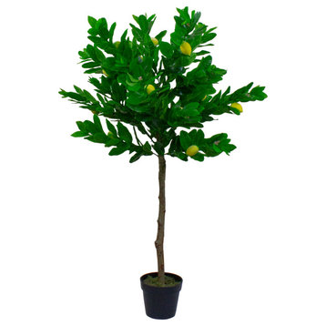 57" Decorative Artificial Green and Yellow Lemon Tree in a Black Pot