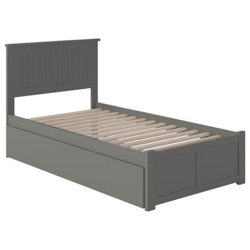 Nantucket Twin Extra Long Bed With Footboard and Twin Extra Long Trundle, Gray