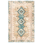 Jaipur Living - Jaipur Living Pathos Hand-Knotted Medallion Pink/Blue Area Rug, 5'x8' - The artisan-made Kai collection effortlessly blends the contemporary influence of color with traditionally timeless looks. Exceptionally made and artfully designed, the hand-knotted Pathos area rug infuses homes with vintage allure and an on-trend colorway. Abrashed blue, tan, and blush tones add a chic femme look to the geometric and floral details of this durable wool rug.