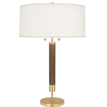 Dexter Table Lamp, Modern Brass With Walnut Column