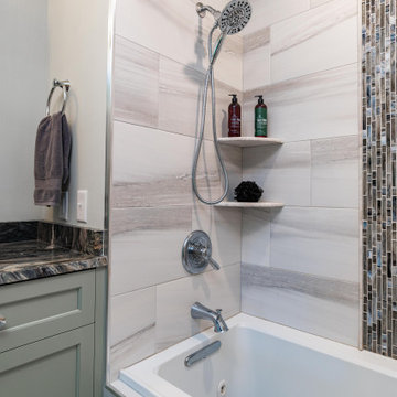 Primary Bath with Explosion Blue Quartzite Countertops