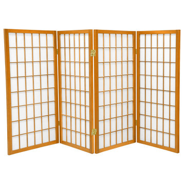 3' Tall Window Pane Shoji Screen, Honey, 4 Panels