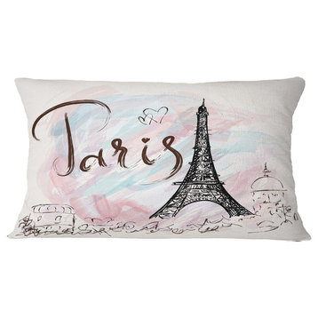 Illustration With Paris Eiffel Tower Abstract Cityscape Throw Pillow, 12"x20"