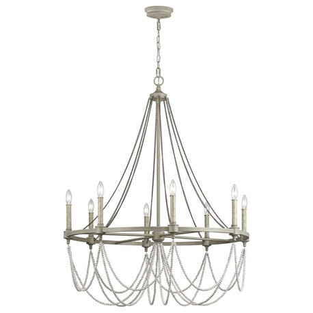 Feiss 8 Light Beverly Chandelier, French Washed Oak/Distressed White Wood