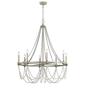 Feiss 8 Light Beverly Chandelier, French Washed Oak/Distressed White Wood