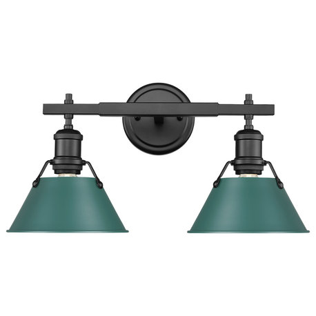 Orwell 2-Light Vanity Light, Matte Black With Pine Green