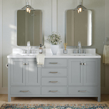 ARIEL Cambridge 73" Double Rectangle Sink Bathroom Vanity Grey with Quartz Top