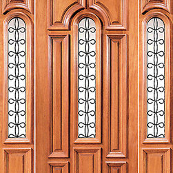 Prehung Mahogany Center Arch Lite Entry Door with Two Sidelights - Front Doors